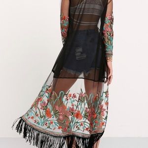 Sheer embroidered kimono